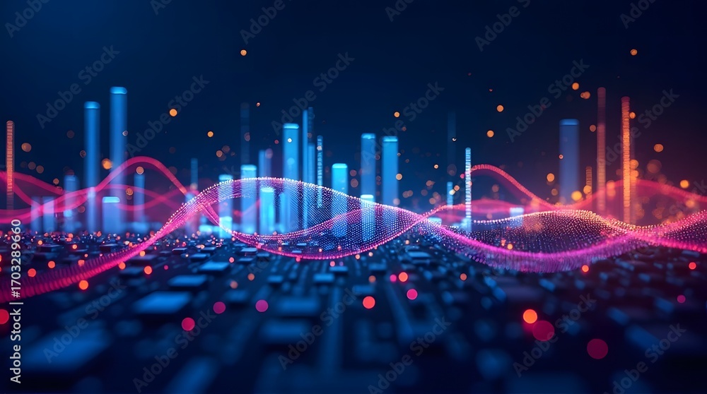Poster abstract connected dots and lines .technology, motion of digital data flow. communication and techno