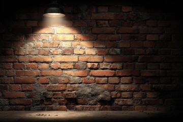 Grungy brick wall, spotlight illuminates