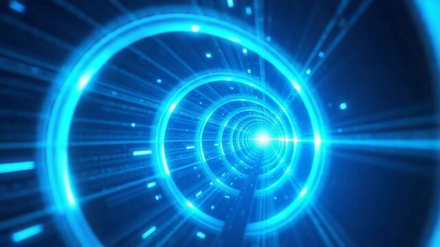 Abstract futuristic blue hi-tech tunnel from energy circles and magic lines background