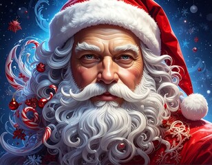 Santa Claus portrait, detailed digital art