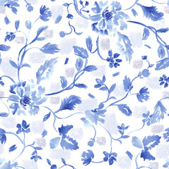  Blue watercolour textured connecting seamless floral beautiful pattern