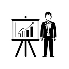 Businessman standing next to a presentation board with a growing chart