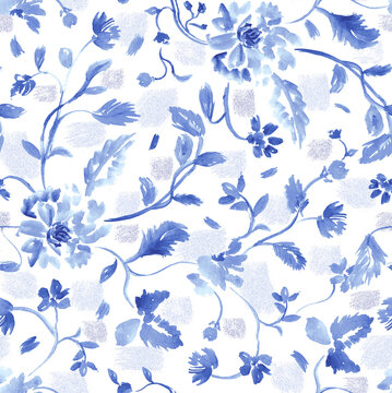  Blue watercolour textured connecting seamless floral beautiful pattern