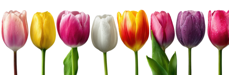 Colorful tulips in a row against a black background (1)