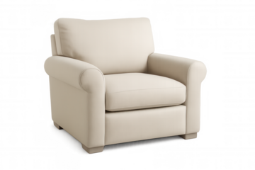 Modern beige armchair isolated on transparent background, perfect for interior design projects