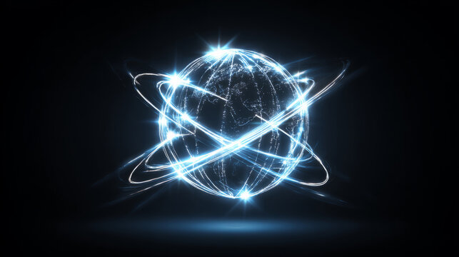 Glowing global network arcs across Earth