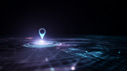 Digital location pin over futuristic data landscape