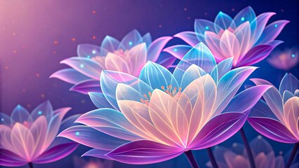 Obraz premium Glowing transparent lotus flowers with soft light in fantasy background 