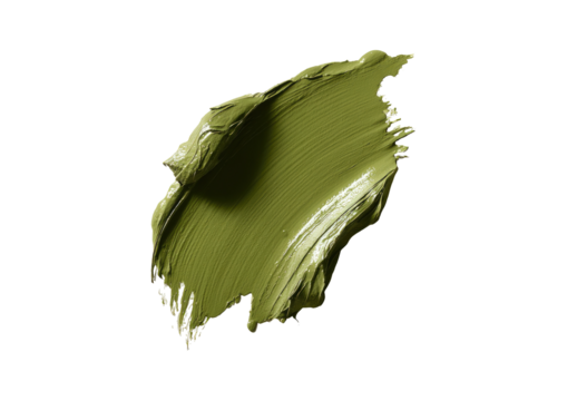 A vibrant olive-green paint stroke, swirled and textured