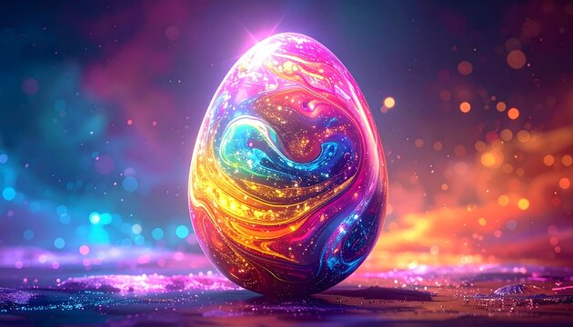 Vibrant, glowing egg in a magical setting