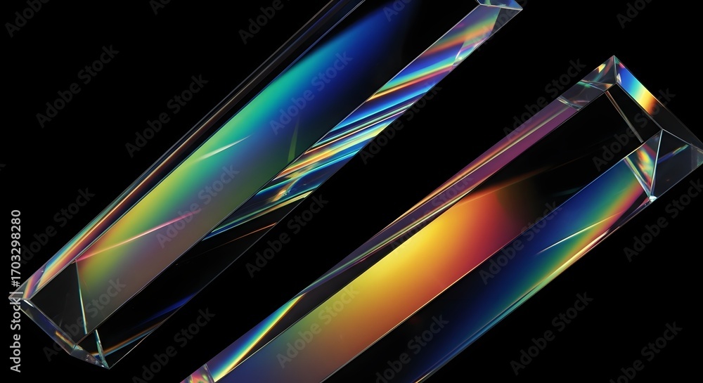 Poster captivating prismatic light refractions through crystal prisms create a mesmerizing spectrum of vibr