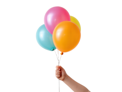 Colorful balloon hand string cheerful party celebration isolated transparency background
