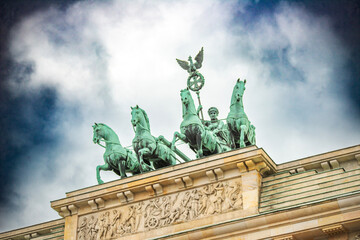 Brandenburg Gate Quadriga, Berlin, Germany – Close-up with Dramatic Sky