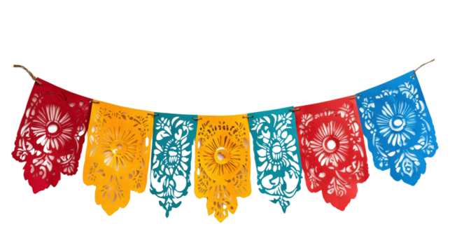 Colorful paper banner, festive decoration, traditional, cutout, hanging, cheerful, celebration