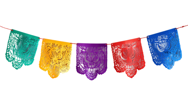 Colorful paper banner, festive decoration, traditional, cutout, hanging, celebration, cheerful