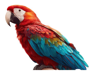 Fototapeta premium Scarlet macaw tropical bird red feather blue feather perched vibrant wildlife exotic