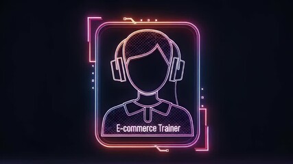 E-commerce Trainer: Illuminated illustration captures the essence of an e-commerce trainer, headset and all, set against a dynamic, futuristic backdrop.