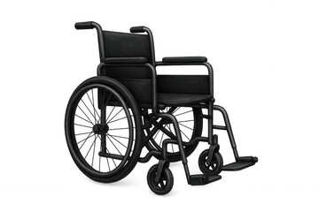 Fototapeta premium Black wheelchair rendered photorealistically, highlighting accessibility needs and mobility limitations with minimalist design against transparent backdrop