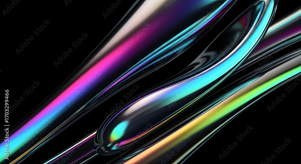 Aufkleber stunning abstract iridescent chrome waves flow across a dark background, creating a dynamic, futuris