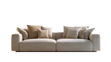 Cream sectional sofa with tan accent pillows