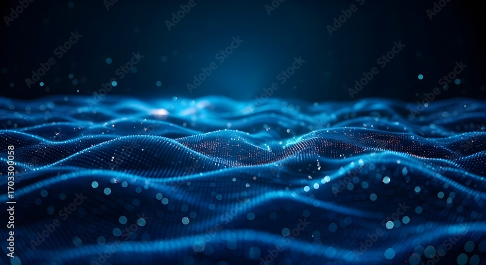 Aufkleber dynamic abstract blue digital wave pattern with glowing particles creates a futuristic, high-tech, a