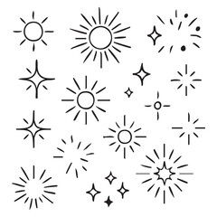 Hand Drawn Celestial Elements Collection Simple Sun Star Sparkle and Shine Icons and Symbols Mystical Sketchy Design for Decoration and Embellishments Ideal for Various Creative Projects