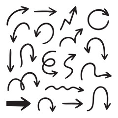 Collection of Hand Drawn Arrows of Varying Styles A Versatile Set of Directional Icons for Creative Projects and Presentations Expressing Movement Wayfinding and Design Elements on White Background