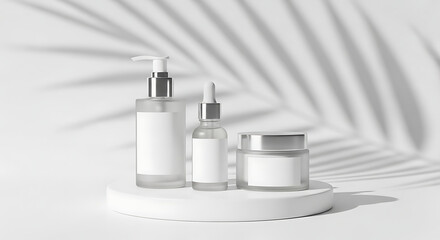 Premium Skincare Mockup Bottles Jars On Stone Podium (3)