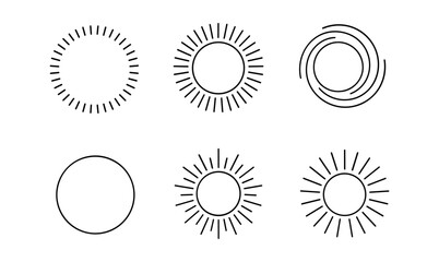 Minimalist sunburst designs with geometric lines and circular patterns