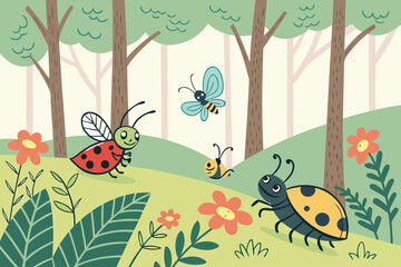 spring background with ladybug