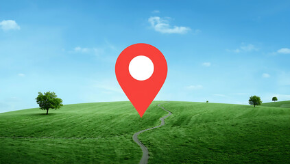 Location pin icon centered on a vibrant green lan ai genrative
