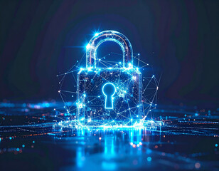 Futuristic Cybersecurity Padlock with Network Glow