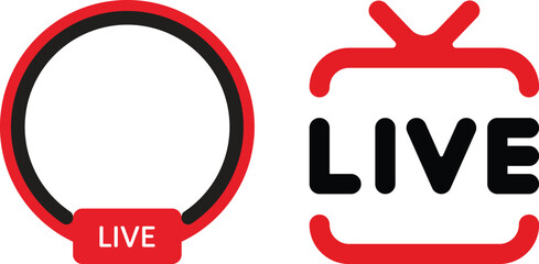 Live streaming button icon red broadcast symbol, vector illustration on transparent background, digital media, online streaming, live video, social media, technology interface