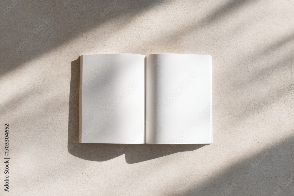 Poster open book on textured surface, soft shadows creating tranquil at