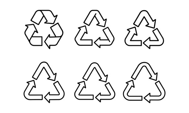 Set of recycling arrows in minimalist line art style