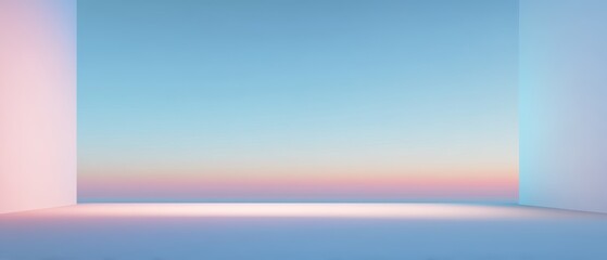 Obraz premium Ultra-smooth ice blue to pink gradient, minimalist softbox light diffusion for UI backgrounds or text overlays, calm pure white negative space