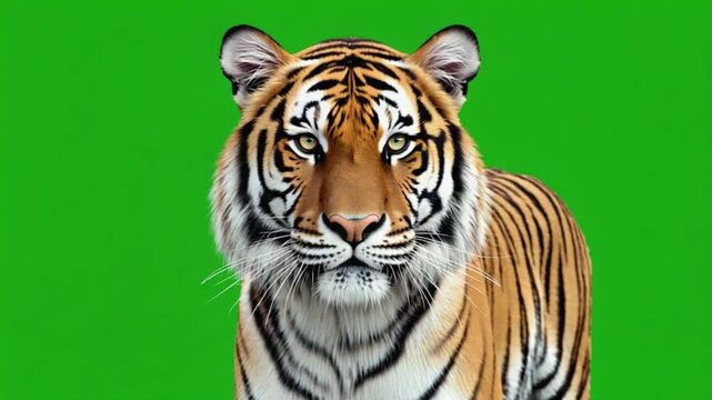 Close up of a tiger with black stripes standing in front of a green screen background image animal green screen video