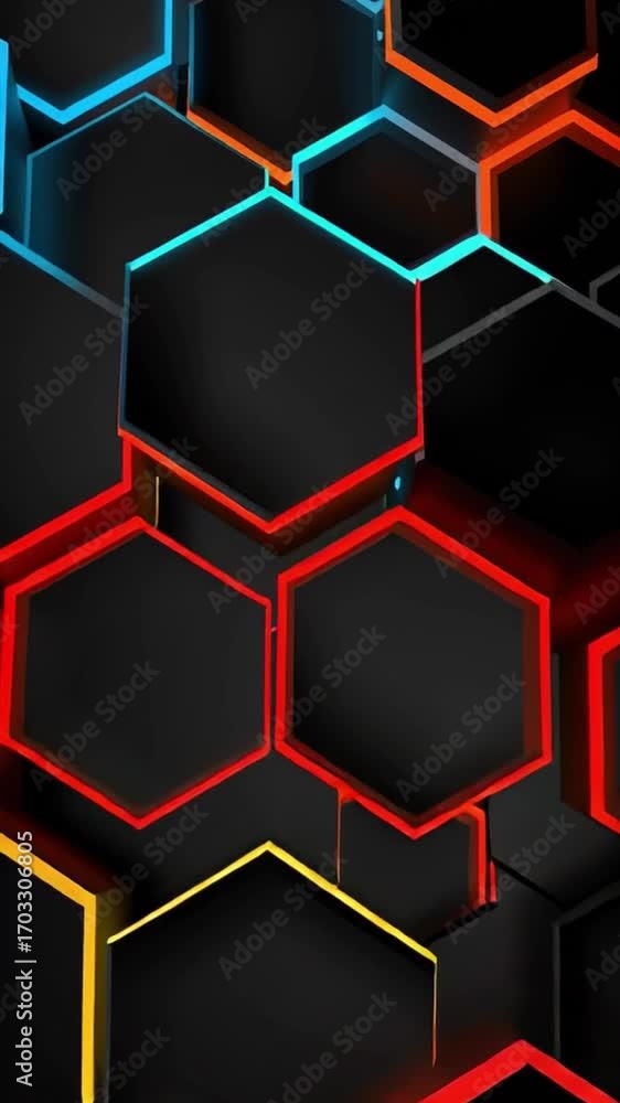 Poster black and red hexagonal background for mobile phone