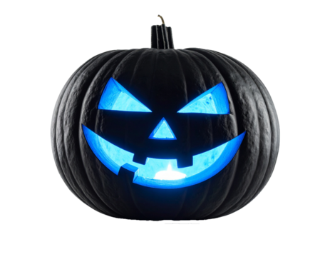 Spooky Black Pumpkin Lantern Isolated on White Background