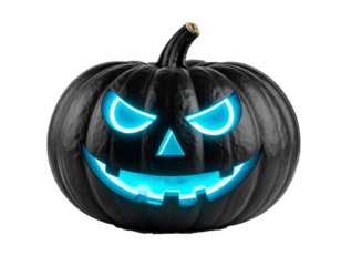 Spooky Black Pumpkin Lantern Isolated on White Background