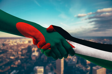 Shaking hands Bangladesh and Jordan