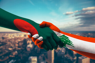 Shaking hands Bangladesh and Lebanon