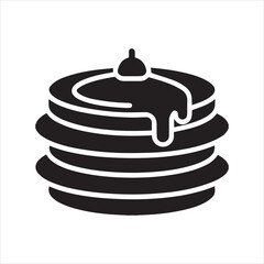 Minimalist silhouette of a pancake stack with syrup isolated on transparent background