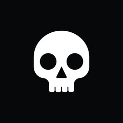 White skull with long shadow on a dark gray background in a flat design style illustration
