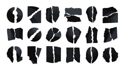 Collection of Torn Paper Shapes with Dark Gray Tones and Jagged Edges