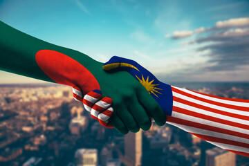 Shaking hands Bangladesh and Malaysia