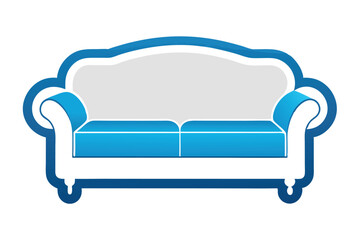 Modern styled couch features a striking blue outline and seats against white space