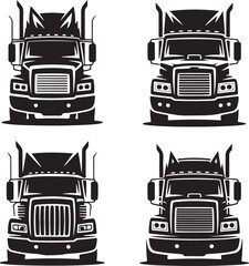 Four Black and White Vector Illustrations of Semi Truck Fronts semi-truck tractor-trailer