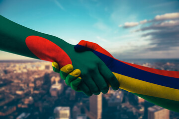 Shaking hands Bangladesh and Mauritius