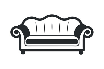 Isolated art shows a sofa with classic design details on a white background